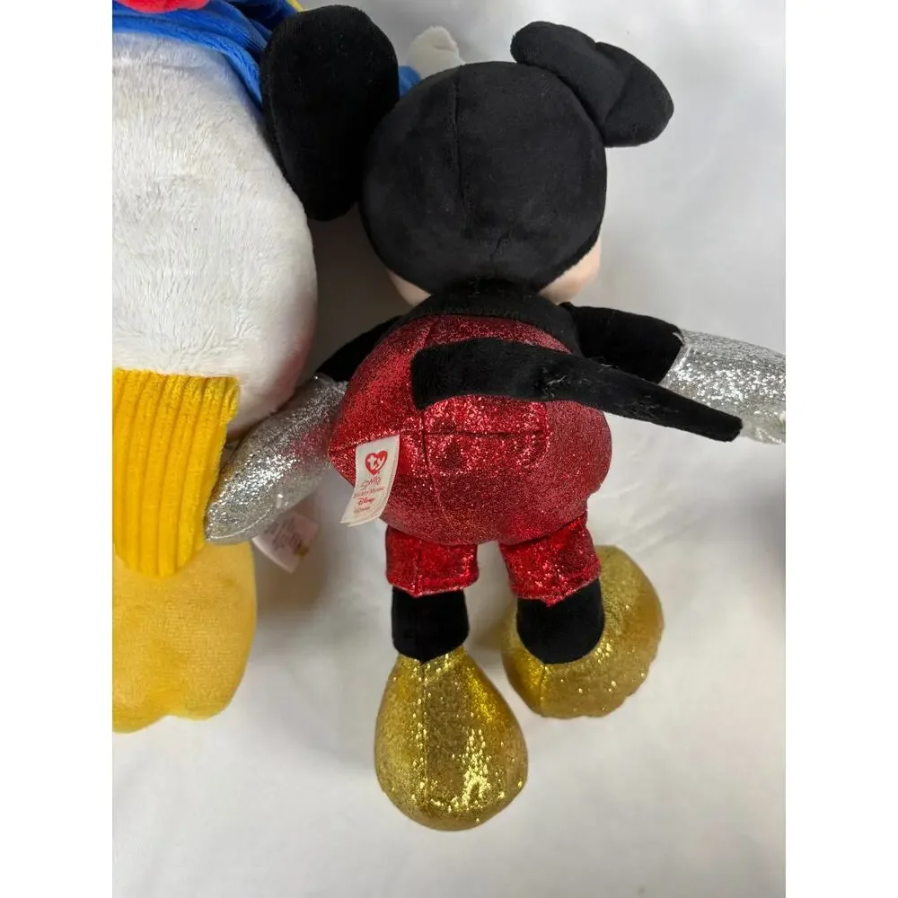 Disney Plush Lot Mickey Mouse Donald Duck Pluto Sparkle 4 Pc Set Used